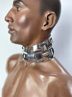 futuristic male posture collar, cyborg, punishment necklace