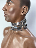 futuristic male posture collar, cyborg, punishment necklace