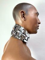 futuristic male posture collar, cyborg, punishment necklace