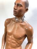 futuristic male posture collar, cyborg, punishment necklace