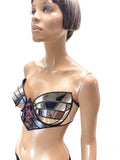 Sun goddess bustier bra in chrome, futuristic metallic top, burlesque rave mirror chrome top, cyberpunk bustier