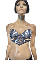 Sun goddess bustier bra in chrome, futuristic metallic top, burlesque rave mirror chrome top, cyberpunk bustier