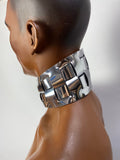 futuristic male posture collar, cyborg, punishment necklace