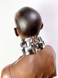 futuristic male posture collar, cyborg, punishment necklace