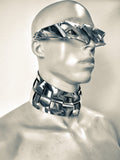 futuristic male posture collar, cyborg, punishment necklace