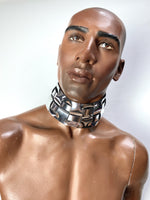 futuristic male posture collar, cyborg, punishment necklace