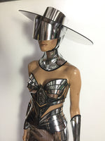 Sun goddess bustier bra in chrome, futuristic metallic top, burlesque rave mirror chrome top, cyberpunk bustier