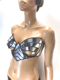 Sun goddess bustier bra in chrome, futuristic metallic top, burlesque rave mirror chrome top, cyberpunk bustier