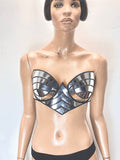 Sun goddess bustier bra in chrome, futuristic metallic top, burlesque rave mirror chrome top, cyberpunk bustier