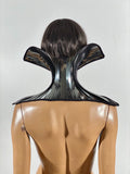 Omkeerbare hoge houdingskraag, korsetketting met baleinen, metalen gotische choker fetish steampunk cyber goth lacer