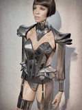 Detailed embossed corset, designed by Divamp Couture, steampunk robot prototype cosplay corset, sci fi costume, metal corset