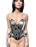 Detailed embossed corset, designed by Divamp Couture, steampunk robot prototype cosplay corset, sci fi costume, metal corset
