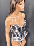 Embossed fantasy bustplate top. Female robot costume. Burlesque metallic corset frontplate,futuristic costume lingerie