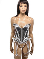 Embossed fantasy bustplate top. Female robot costume. Burlesque metallic corset frontplate,futuristic costume lingerie