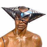 Ufo goggles headpiece ,robot , futuristic cyber eyewear , silver face mask, 16.5 inch width