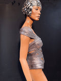 Biomech woven silver corset, bodysuit, robot, cyber, out of space top