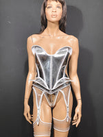 Embossed fantasy bustplate top. Female robot costume. Burlesque metallic corset frontplate,futuristic costume lingerie