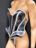 Embossed fantasy bustplate top. Female robot costume. Burlesque metallic corset frontplate,futuristic costume lingerie