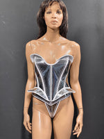 Embossed fantasy bustplate top. Female robot costume. Burlesque metallic corset frontplate,futuristic costume lingerie