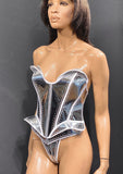 Embossed fantasy bustplate top. Female robot costume. Burlesque metallic corset frontplate,futuristic costume lingerie