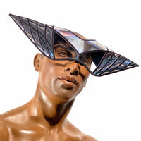 Ufo goggles headpiece ,robot , futuristic cyber eyewear , silver face mask, 16.5 inch width