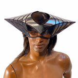 Ufo goggles headpiece ,robot , futuristic cyber eyewear , silver face mask, 16.5 inch width