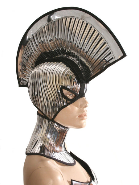 2 piece gladiator spartan mask and mohawk warrior headpiece armor sci fi futuristic steampunk cyber headdress cybergoth divamp couture