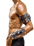 Chunky Woven Chrome Slave Cuffs 4X, Silver Gloves, Male Metal Arm Cuffs
