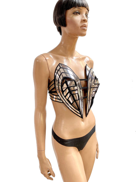 Futuristic fembot robot top, futuristic clothing, rave festival costume, designer wear, burning man