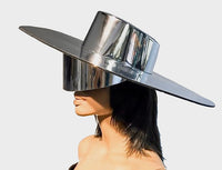 Asymmetric and Futuristic chrome Zorro big hat ,Big brim ,floppy hat ,fedora ,including see through mirror visor