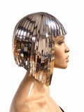 Divamp Couture Gold Cleopatra Wig: Metallic PVC Bob Hairpiece