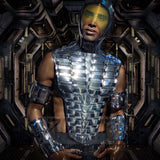 woven warrior breastplate, MET gala outfit, futuristic armor, bust plate, gladiator