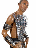 woven warrior breastplate, MET gala outfit, futuristic armor, bust plate, gladiator