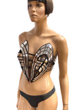 Futuristic fembot robot top, futuristic clothing, rave festival costume, designer wear, burning man