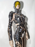 Futuristic fembot robot top, futuristic clothing, rave festival costume, designer wear, burning man