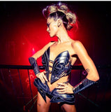 Futuristic fembot robot top, futuristic clothing, rave festival costume, designer wear, burning man