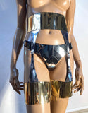 chrome embossed bottom thong,silver string slip ,silver thong , dancer pants, cybergoth, futuristic clothing,gogo bottoms