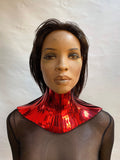 Red metallic neck corset, necklace gothic choker, cybergoth collar