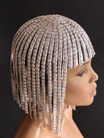 Diamond Silver WIG ,Cleopatra metallic wig, hairdress egyptian wig, bob wig ,hairpiece headpiece metal futuristic Divamp Couture wig