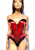 Single color fantasy bust plate with embossed design. Female robot costume. Burlesque metal corset front plate.