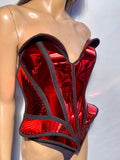 Single color fantasy bust plate with embossed design. Female robot costume. Burlesque metal corset front plate.