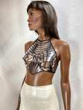 Cleopatra halter top, stage costume, burning man outfit, futuristic clothing, cyberpunk, steampunk future ,ready for shipping in chrome