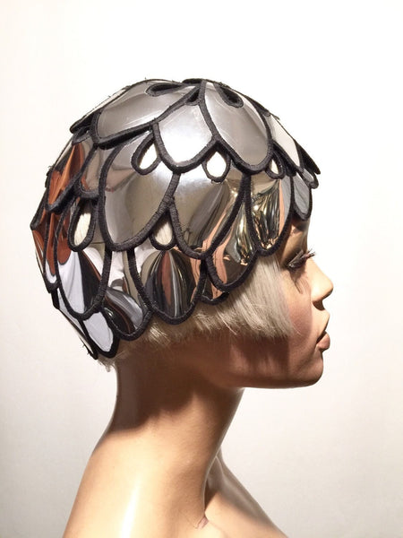 futuristic art nouveau hat cap ,helmet scifi warrior headpiece armor sci fi futuristic cyber headdress