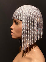 Diamond Silver WIG ,Cleopatra metallic wig, hairdress egyptian wig, bob wig ,hairpiece headpiece metal futuristic Divamp Couture wig