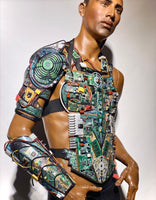 Complete single cyborg computer arm piece , cyber robot arm , futuristic spartan armor ,divamp couture, cyberpunk