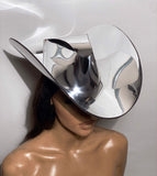 Futuristic Chrome Cowboy Hat: Large Brim Space Cowgirl Fedora