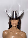 Futuristic chrome space cowboy hat, big brim celebrity cowgirl hat, fedora, visor included
