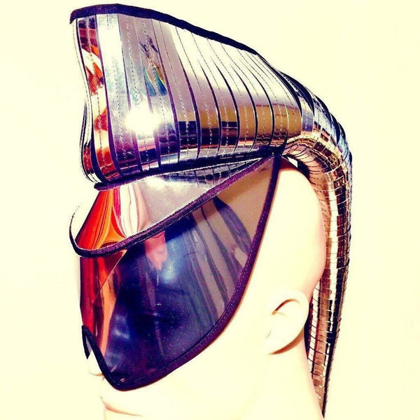 futuristic ponytail mohawk cyborg goggles , sci fi headdress , cyber eyewear, mask, goggles daft punk mask divamp couture