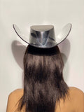 Futuristic chrome space cowboy hat, big brim celebrity cowgirl hat, fedora, visor included