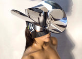 Futuristic chrome space cowboy hat, big brim celebrity cowgirl hat, fedora, visor included